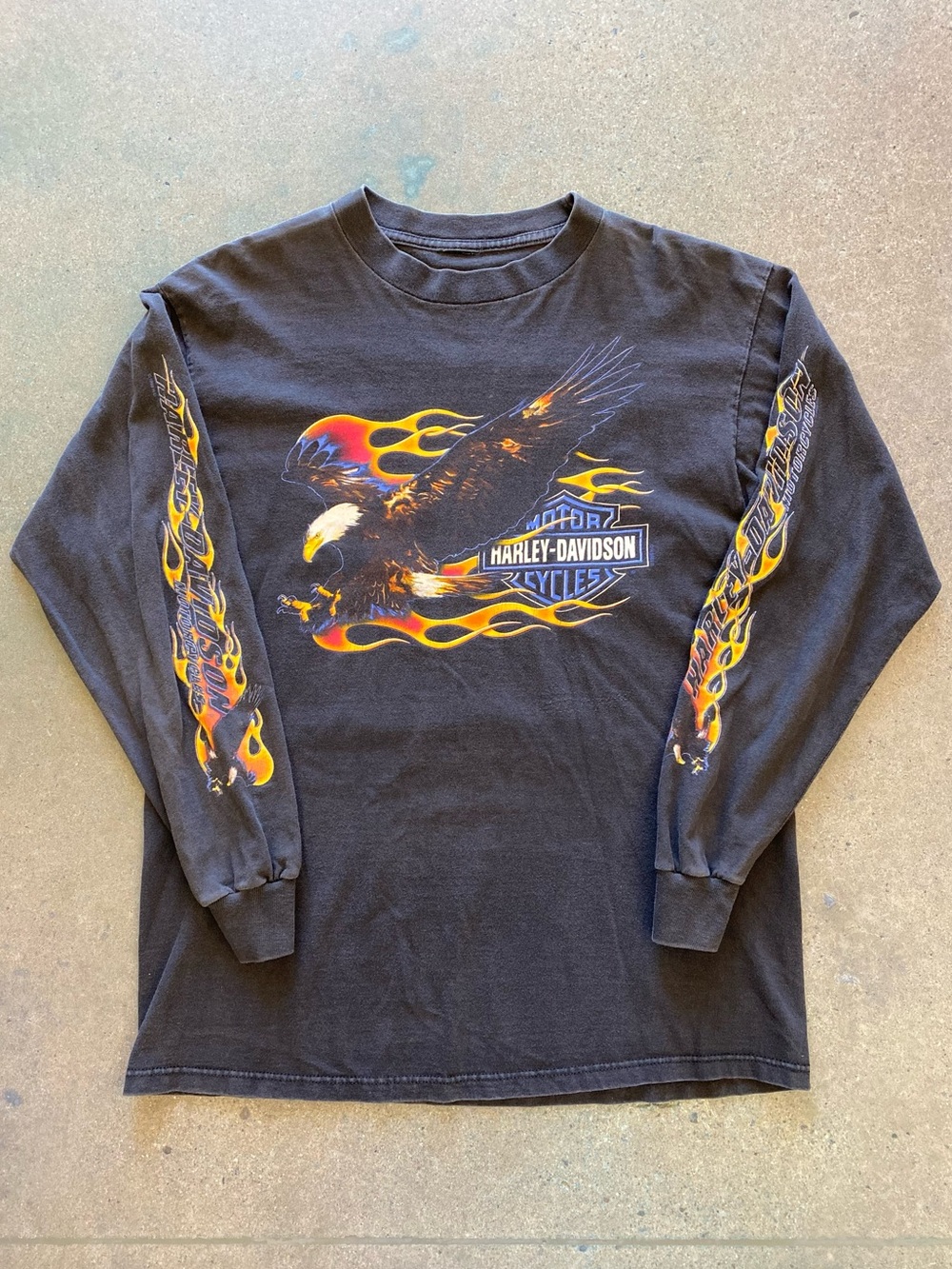 Vintage Harley Davidson Flame Eagle Long Sleeve Graphic Tee 1999